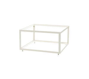 Hvidt aluminium sofabordsstel med minimalistisk, kvadratisk ramme og åben design.