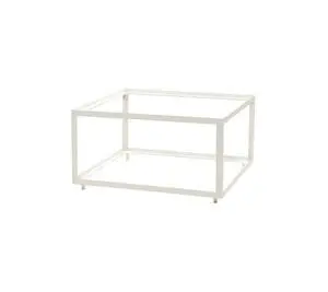 Hvidt aluminium sofabordsstel med minimalistisk, kvadratisk ramme og åben design.