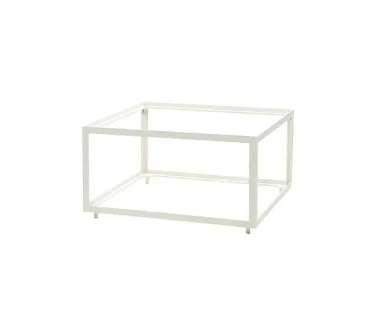 Hvidt aluminium sofabordsstel med minimalistisk, kvadratisk ramme og åben design.