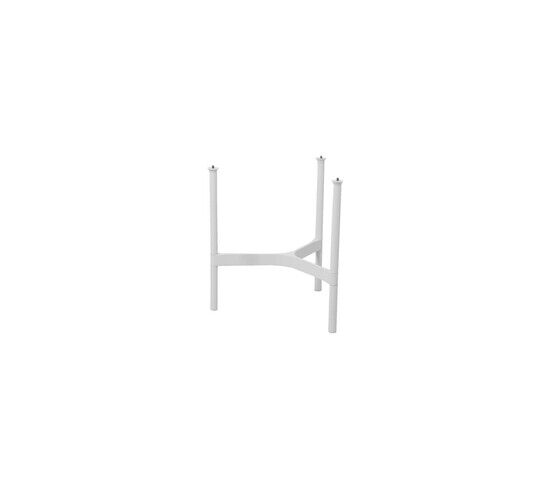 Hvidt sofabordunderstel med fire ben og krydsstænger, minimalistisk design, til lille bord.