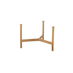 Træbordunderstel med tre ben og tværbjælker i naturlig finish, designet til stabilitet.