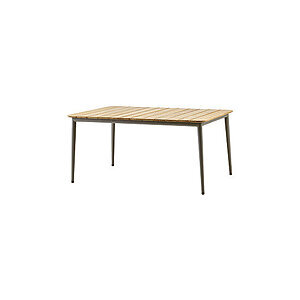 Rektangulært spisebord med lameltræbordplade og skrå ben. Minimalistisk moderne design.