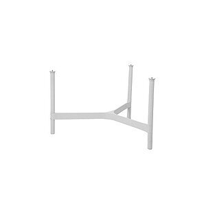 Minimalist bordstel med fire hvide ben og central støttebjælke i aluminium for stabilitet.