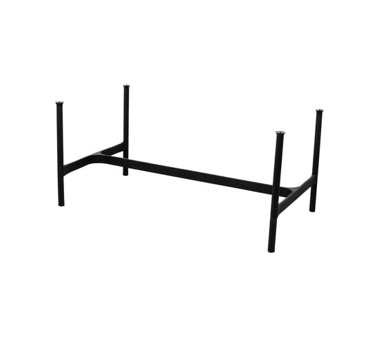 Rektangulært bordstel med fire ben i minimalistisk design og mørk finish.