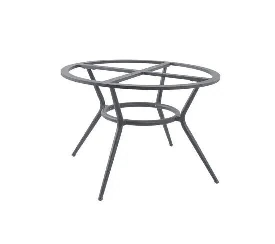 Rundt bordstel i lys grå, minimalistisk design med krydsstøtte og fire tilspidsede ben.