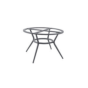 Rundt bordstel i lys grå, minimalistisk design med krydsstøtte og fire tilspidsede ben.