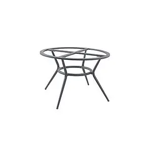 Rundt bordstel i lys grå, minimalistisk design med krydsstøtte og fire tilspidsede ben.