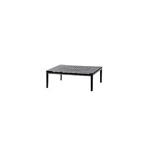 Firkantet sofabord med lamelbordplade og fire lige ben, 75x75 cm, sort design.