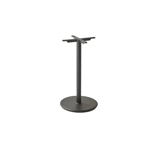 Rundt, stabilt bordunderstel i minimalistisk design med slank støtte og topbeslag til bordplade.