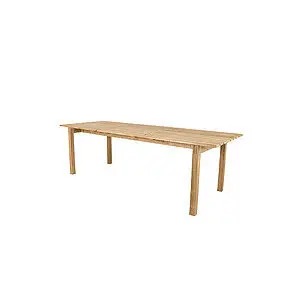 Rektangulært spisebord i teak med lamelbordplade og fire lige ben. Minimalistisk design.