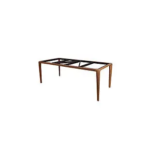 Rektangulært spisebordstel i teak med fire let tilspidsede ben, uden bordplade.