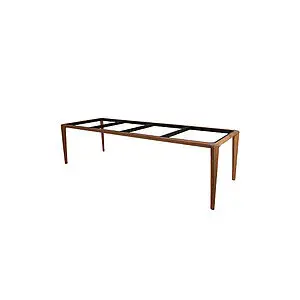 Minimalist spisebordstel med rene linjer, fire ben og tværstænger til støtte, uden bordplade.