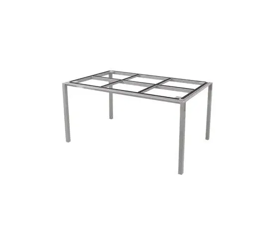 Minimalist bordstel i lys grå aluminium med fire lige ben, velegnet til udendørs brug.