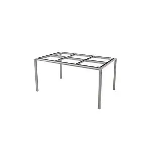 Minimalist bordstel i lys grå aluminium med fire lige ben, velegnet til udendørs brug.