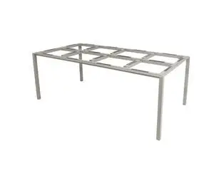 Rektangulært spisebordunderstel i aluminium med mønstret top til støtte og lige ben i hvert hjørne.