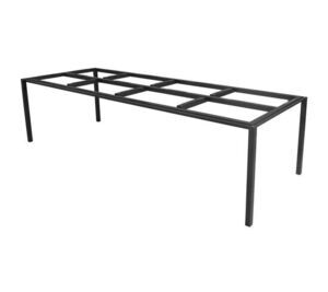 Rektangulært bordstel med enkle linjer, gitterstruktur for bordplade, fire lige ben, stabilt design.