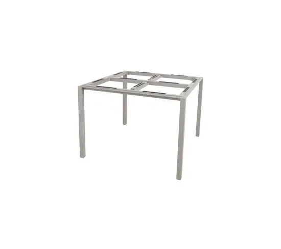 Minimalistisk kvadratisk bordstel med rene linjer og lige ben i taupefarvet aluminium.