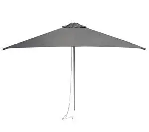 Firkantet parasol med metalstang og snoretræk, anthracitfarvet med lys grå skærm.