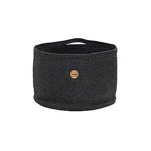 Rund, mørkegrå opbevaringskurv med tekstureret overflade og bærehåndtag fra Cane-Line.