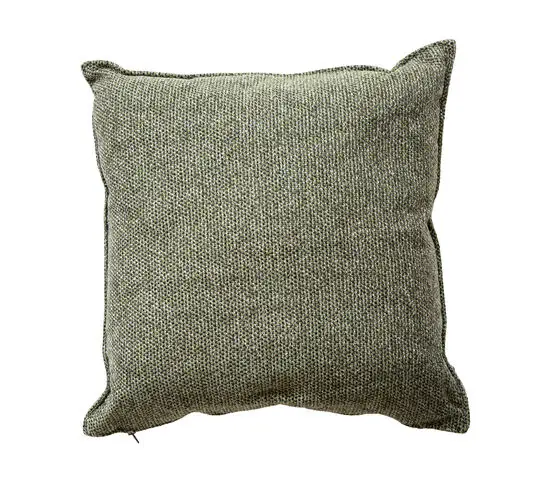 Mørkegrøn pude, kvadratisk med synlig tekstur og let afrundede hjørner, måler 50x50x12 cm.