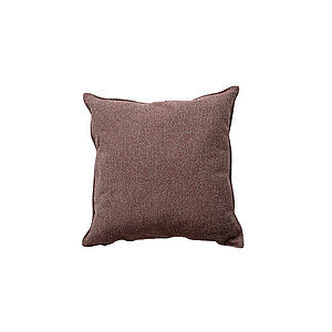 Bordeauxfarvet pude med vævet mønster, kvadratisk form, måler 50x50x12 cm.