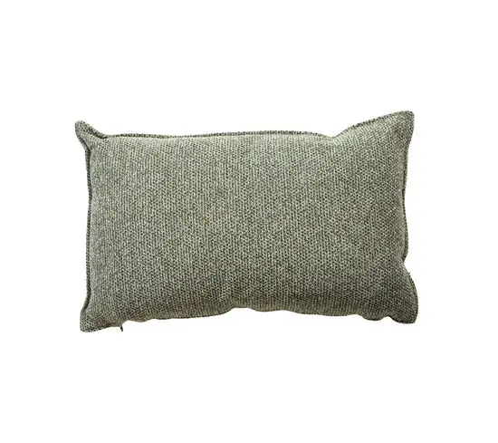 Rektangulær pyntepude i mørkegrøn, vævet tekstur, måler 32x52x12 cm.