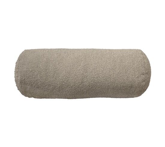 Cylindrisk bolsterpude i taupe farve med afrundede kanter.