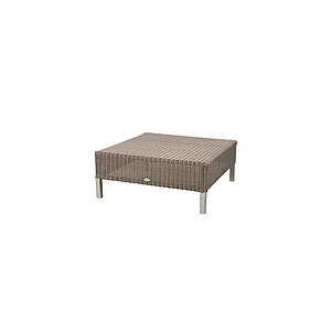 Firkantet fodskammel med flettet design, støttet af fire ben.