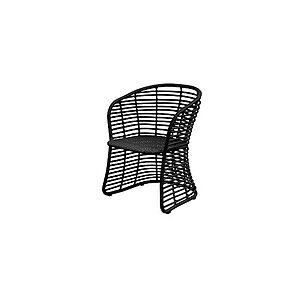 Sort stol med buet ryg og armlæn, letvægtigt design i flettet stil.