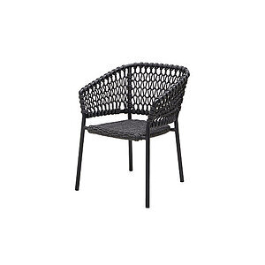 Mørkegrå stol med vævet ryg og sæde, robust ramme med fire ben, Cane-line Soft Rope.