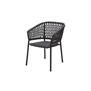 Mørkegrå stol med vævet ryg og sæde, robust ramme med fire ben, Cane-line Soft Rope.