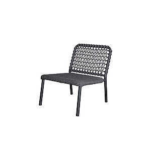 Lænestol i mørkegrå med åbent vævet ryglæn og minimalistisk design. Robust rørformet ramme.