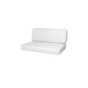 Hvidt hyndesæt med sæde- og ryghynde, minimalistisk rektangulær form.