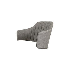 Taupefarvet buet stoleryg med polstret betræk og lodrette syninger, designet til udendørs brug.