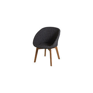 Moderne stol med mørkegrå ryg og sæde, U-formet design, teakben, Cane-line Soft Rope.