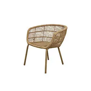 Stol med flettet design, let farve, runde armlæn og ryg, fire lige ben.