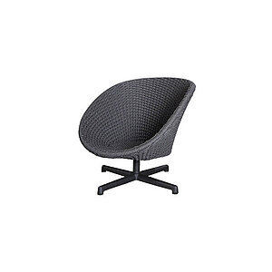 Mørkegrå drejestol i flettet design med rund ryg og sæde, samt firebenet aluminiumsfod.