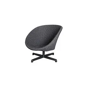 Mørkegrå drejestol i flettet design med rund ryg og sæde, samt firebenet aluminiumsfod.