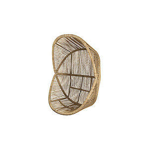 Rund, lukket hængestol med åben flet i naturfarve.