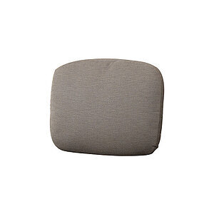 Taupefarvet pude med rektangulær form og afrundede hjørner. Glat stofoverflade.