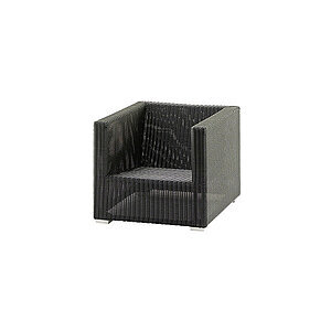 Boxformet loungestol med lige linjer, grafitfarve og flettet tekstur. Moderne design.