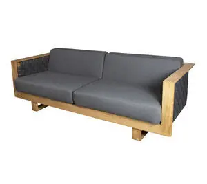 Cane-Line - Angle 3-pers. sofa m/teak understel Inkl. grey AirTouch hyndesæt - Dark grey - Soft Rope