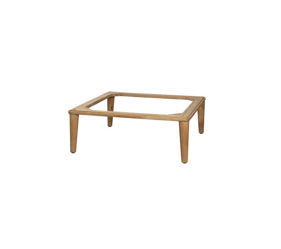 Firkantet teakbordstel med fire ben, åbent design til aftagelig bordplade.
