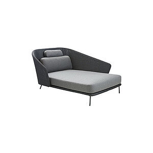 Udendørs daybed med høj ryg, grafitflettet ramme, grå hynder og slanke ben. Moderne design.