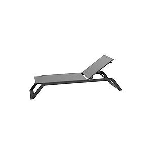 Grå udendørs solvogn med moderne design, justerbar rygstøtte og ensartet farve på stel og sæde.