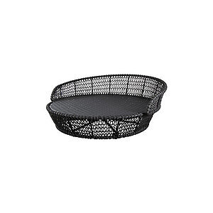 Stor, rund daybed i mørkegrå med buet ryglæn i flettet design.
