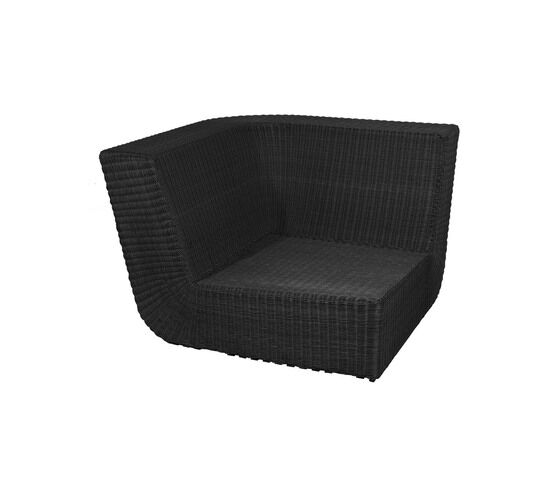 Sort hjørnemodul med moderne, flettet design. Robust struktur for fleksibel siddearrangement.