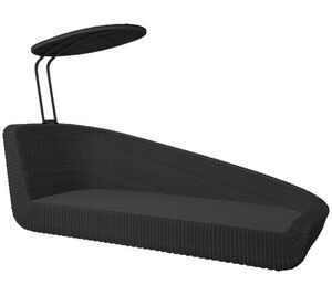 Moderne sort daybed med venstre modul, ryglæn og fastgjort parasol til skygge.