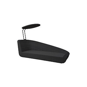 Moderne sort daybed med venstre modul, ryglæn og fastgjort parasol til skygge.