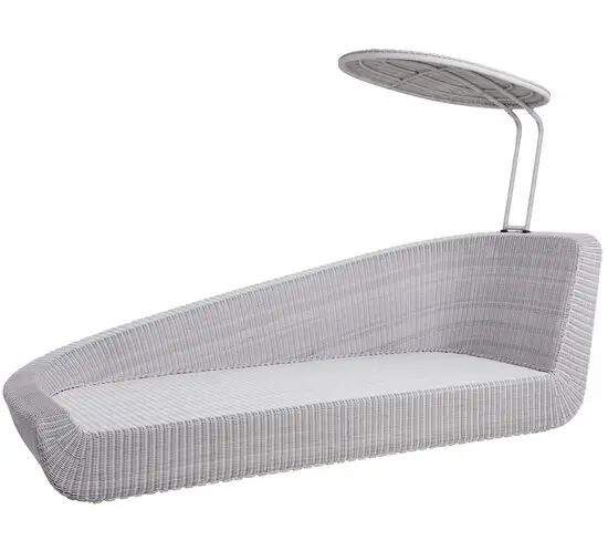 Moderne daybed med højre ryglæn, parasol og lys fletdesign.